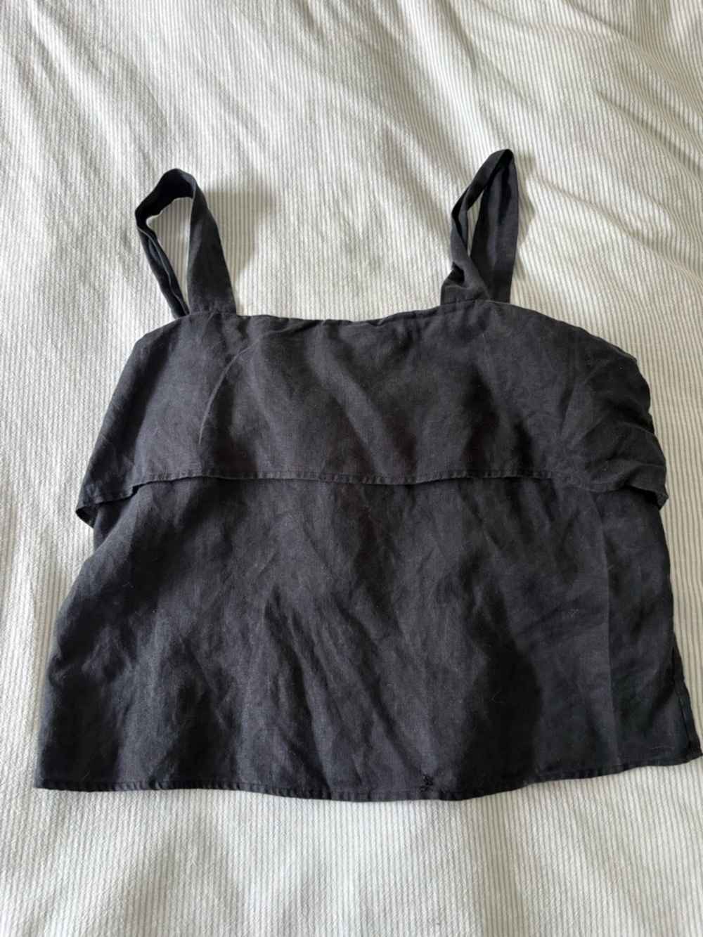 Quince 100% European Black Linen Square Neck Tank Top